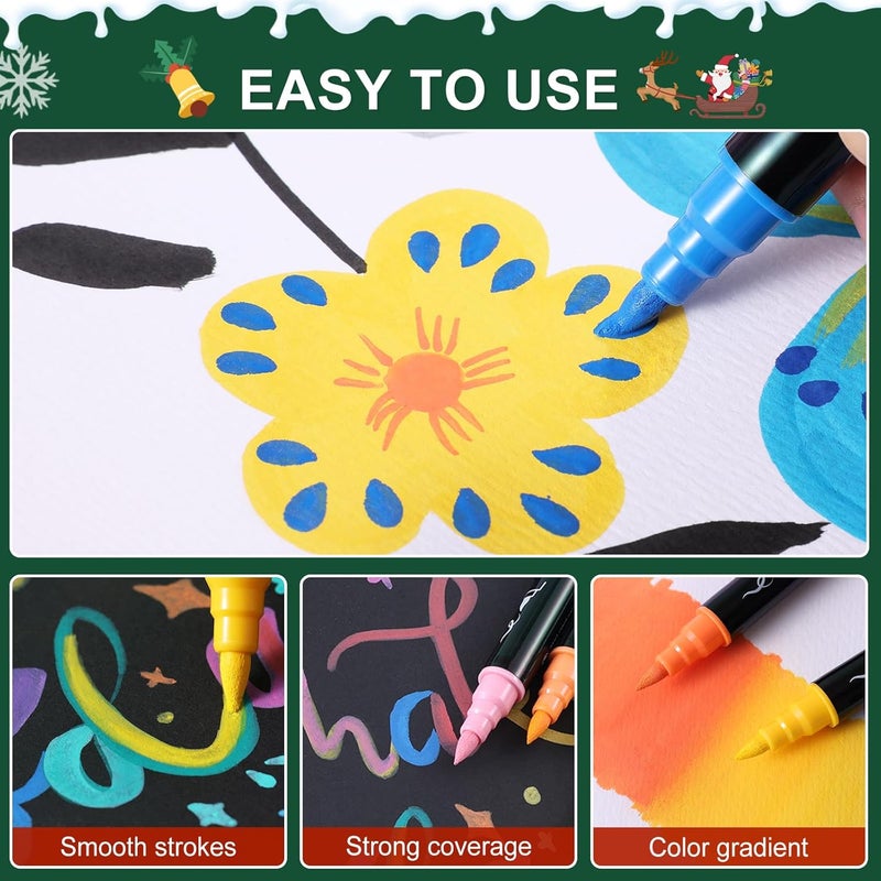 TOSHARE 60 Colors Acrylic Paint Markers - Waterproof Dual Tip Acrylic Paint Pens with Brush & Fine Tip Professional Marker Set Scrapbook Markers for Paper Rock Wood Fabric Glass Ceramic and DIY Crafts - Image 3